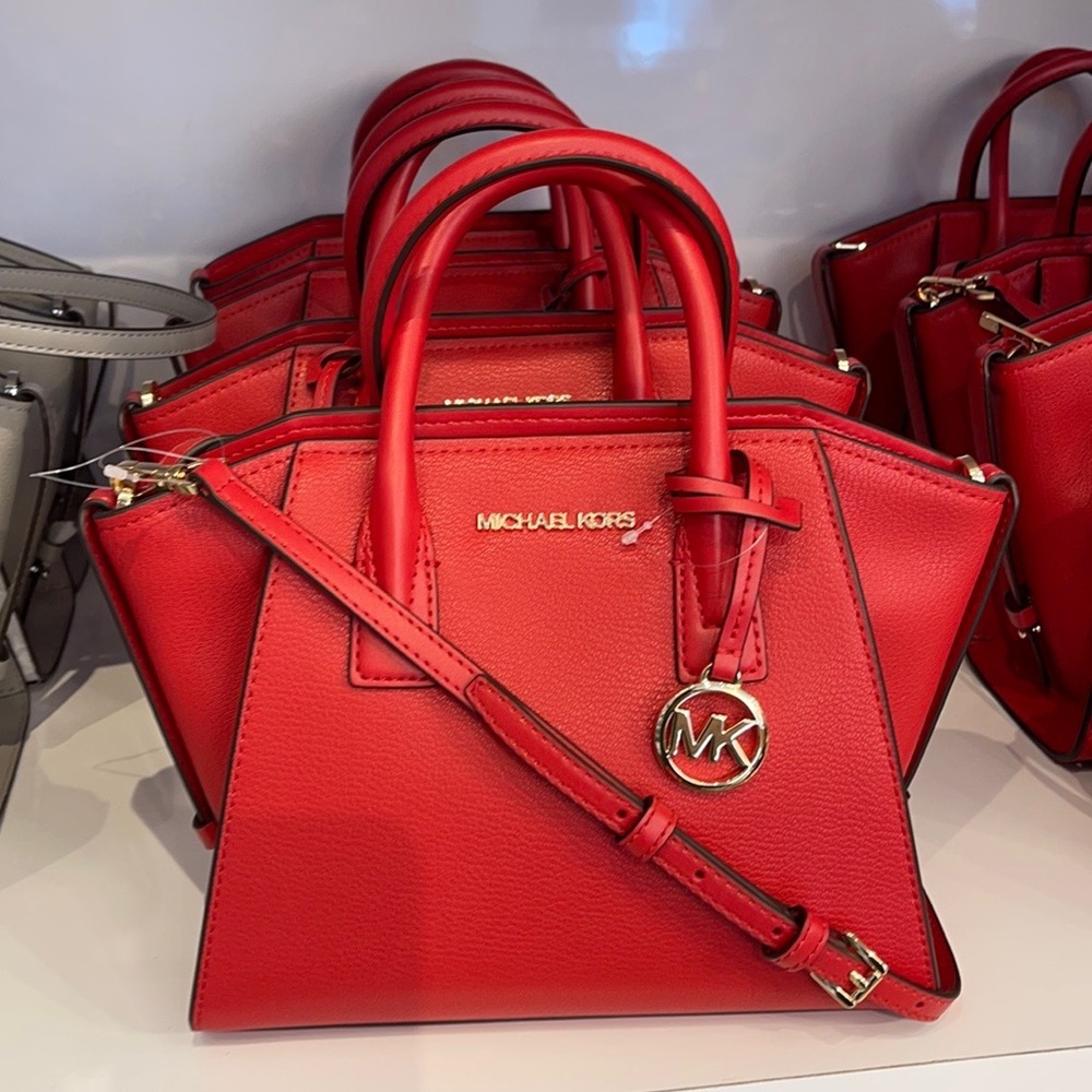 Michael Kors Avril Small Leather Top-Zip Satchel Color Flame - Picture 16 of 16